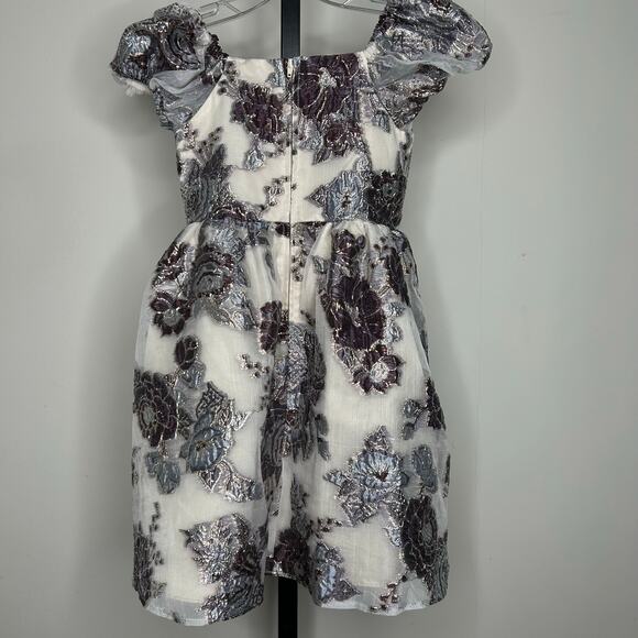 Rare‎ Editions Girls Dress-6 girl-floral with metallic, fully lined puff sleeves - Picture 5 of 8